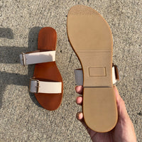 Stay in White Genuine Leather Sandals with Rubber Outsole (1577179971636)
