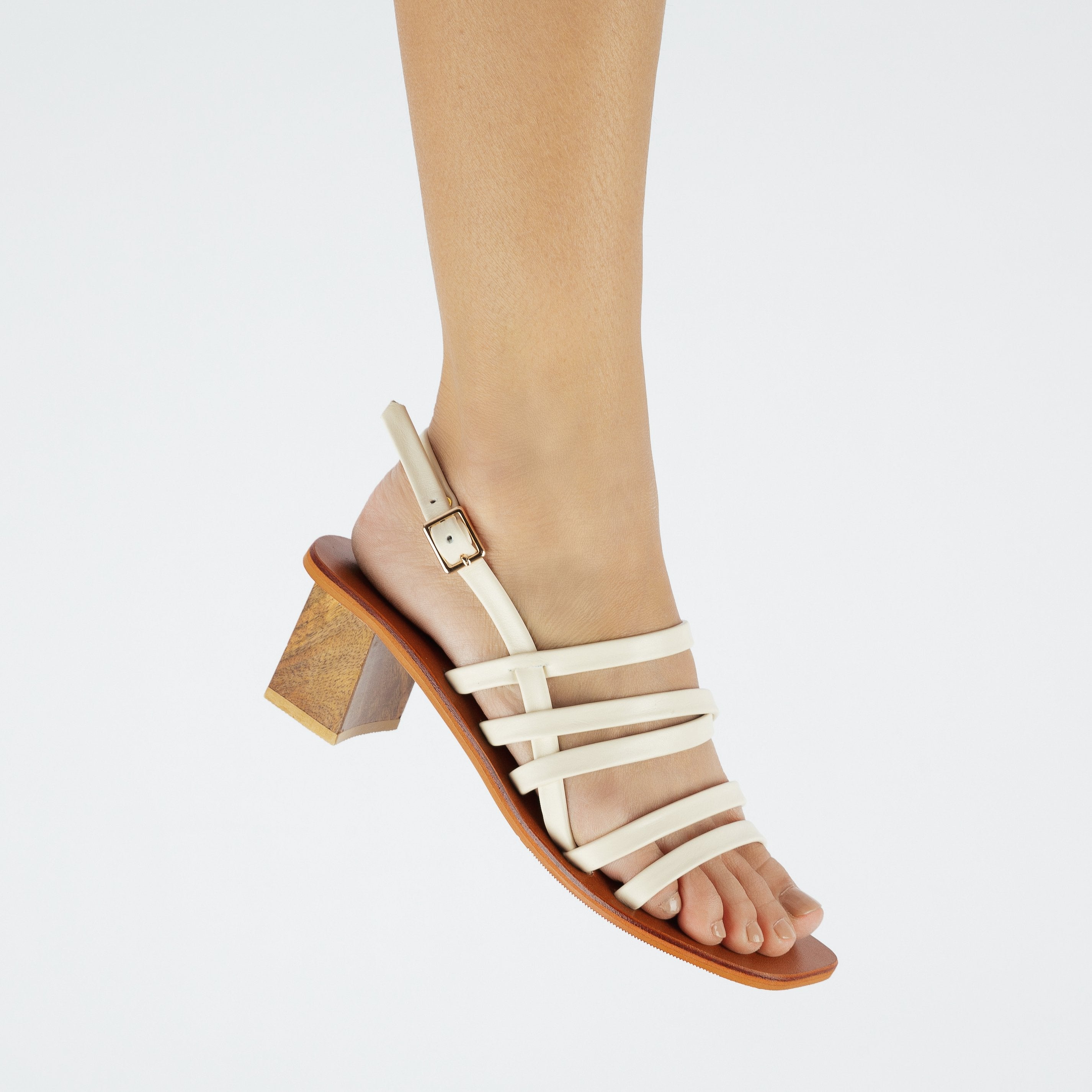 Good Times Genuine Leather Strappy Block Heels in White Worn (4382497669255)