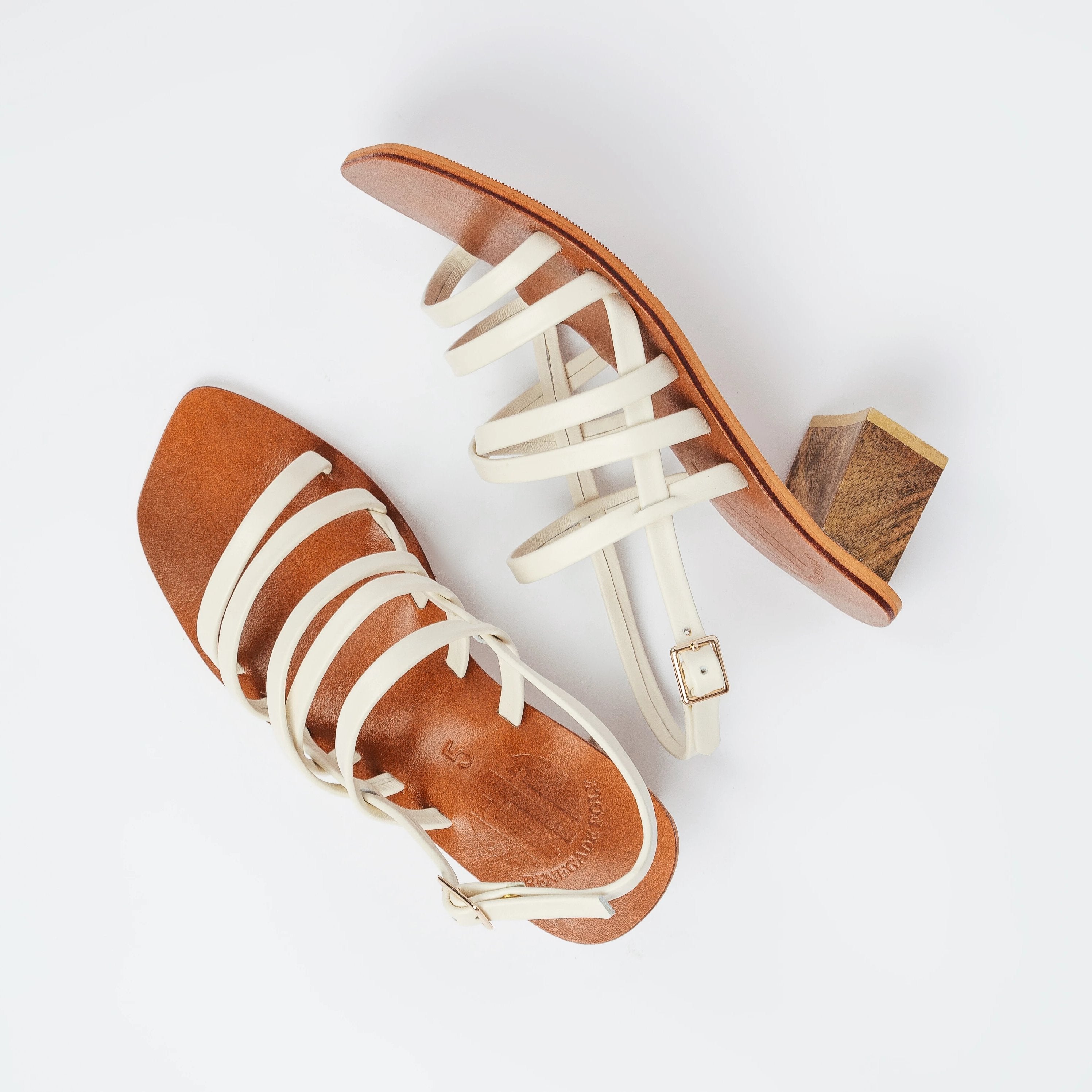 Good Times Genuine Leather Strappy Block Heels in White Product (4382497669255)