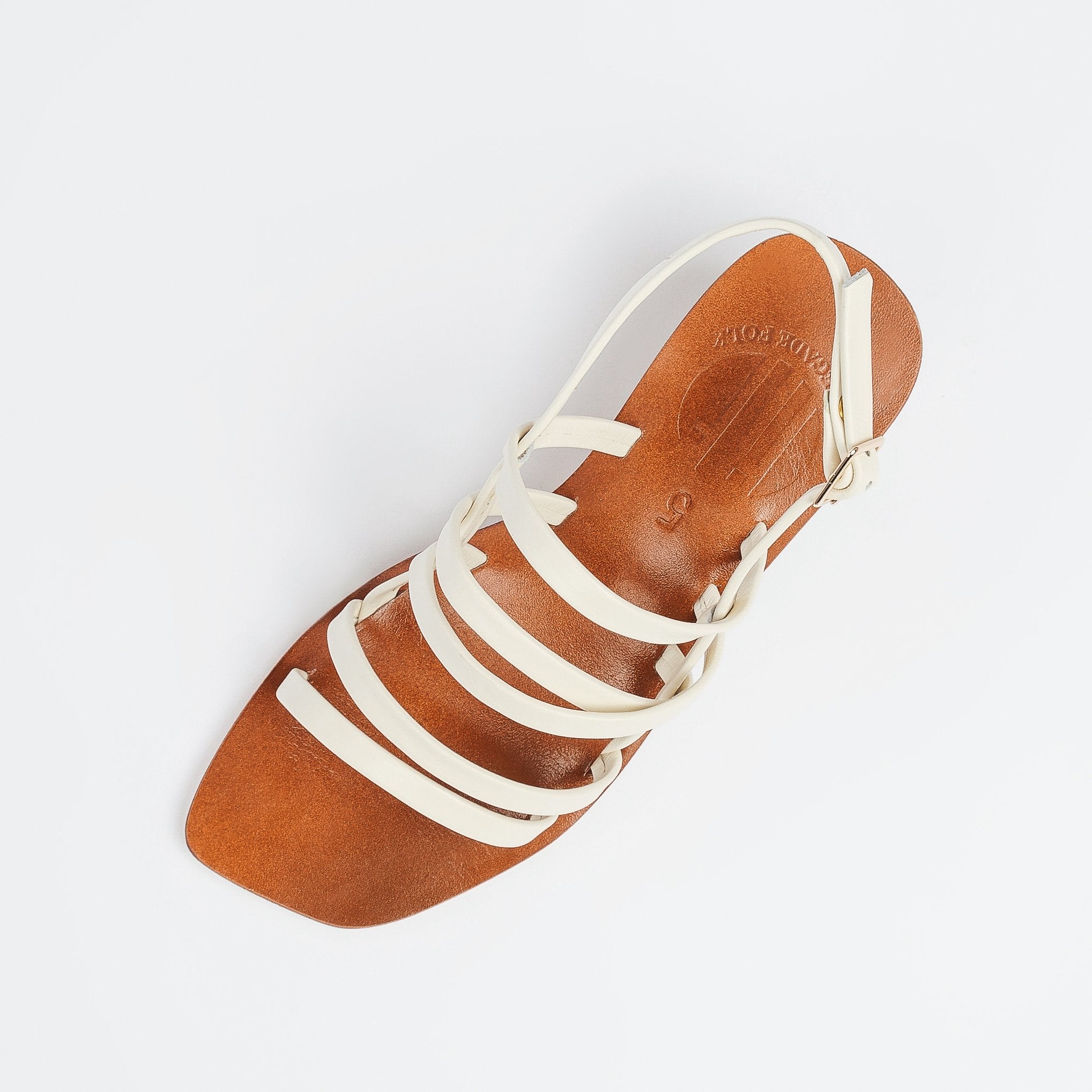 Good Times Genuine Leather Strappy Block Heels in White Top View (4382497669255)