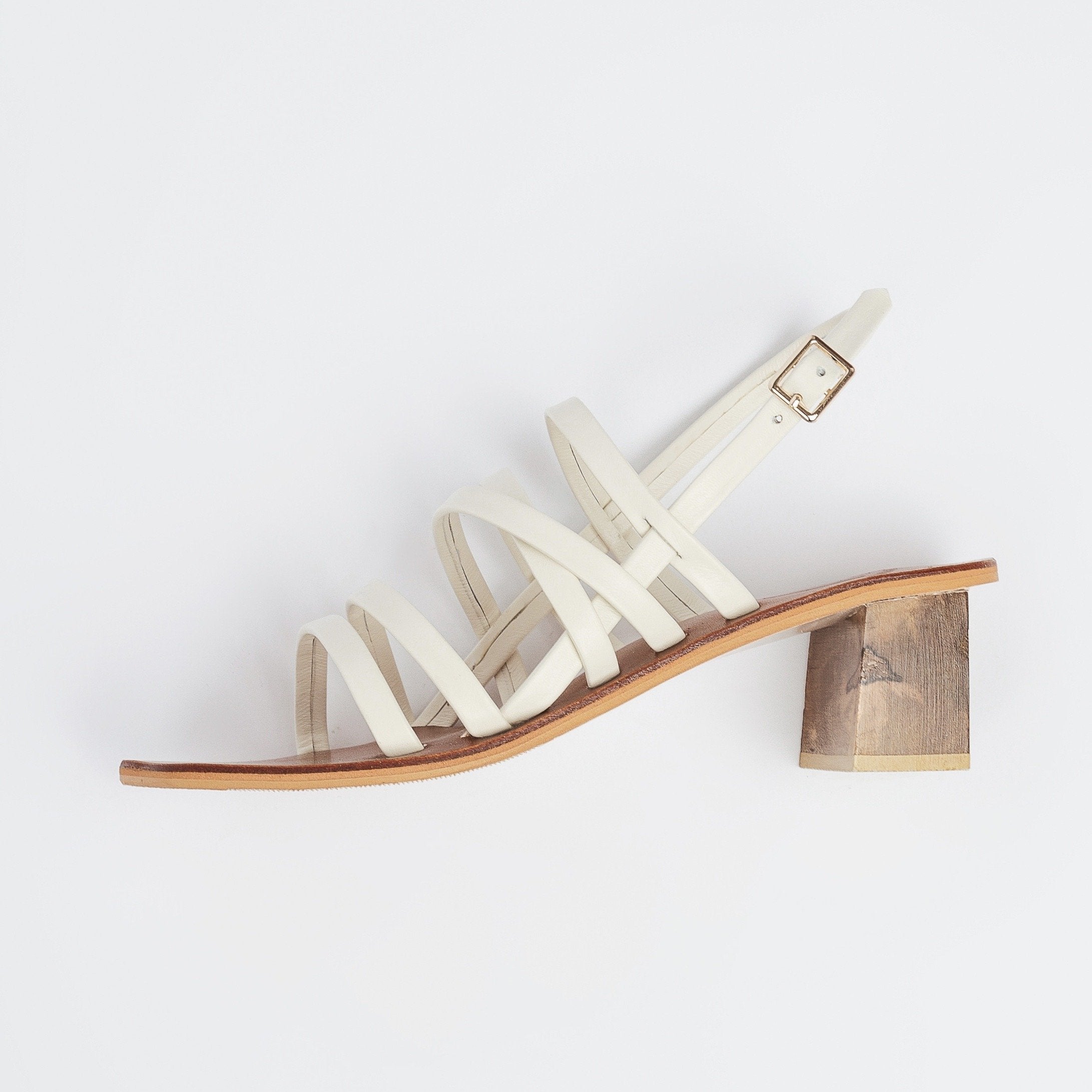 Good Times Genuine Leather Strappy Block Heels in White Side View (4382497669255)